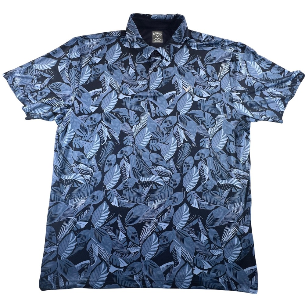 Callaway Opti-Dri Mens XL Golf Polo Shirt Blue Tropical Leaf Print MA6078